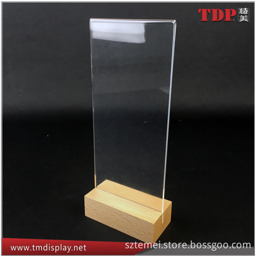 a5 a4 size plastic restaurant table stand menu card display tabletop 4x6 Acrylic Customized wooden Menu Holder with Wood Base